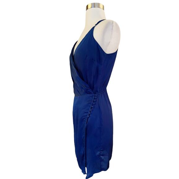 YOUNG FABULOUS and BROKE Blue Wrap Dress Mini Sleeveless V-Neck Satin Small NWT - Picture 8 of 9